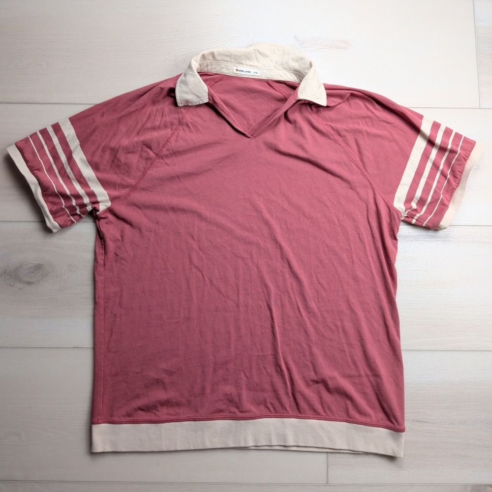 Marine Layer Dusty Rose Polo with Cream Trim